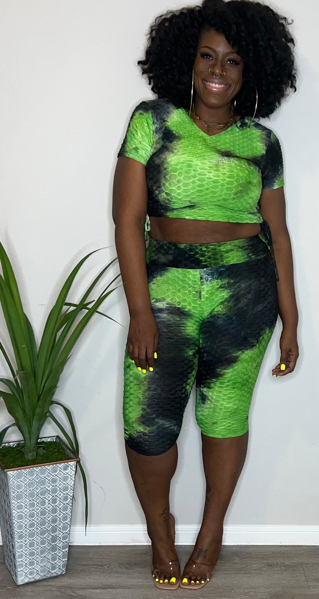 Tie Dye Honeycomb Legging Set - Neon Green Size 2X