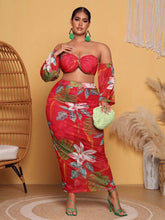 Load image into Gallery viewer, Floral Print Off Shoulder Crop Top &amp; Skirt (1X-14)
