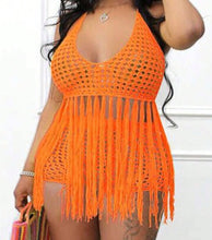 Load image into Gallery viewer, Orange Halter Fringed 2pc Short Set XL
