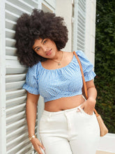 Load image into Gallery viewer, Gingham Off Shoulder Crop Blouse
