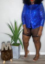 Load image into Gallery viewer, VINTAGE Liza Collection Blue Sequin Jacket XL
